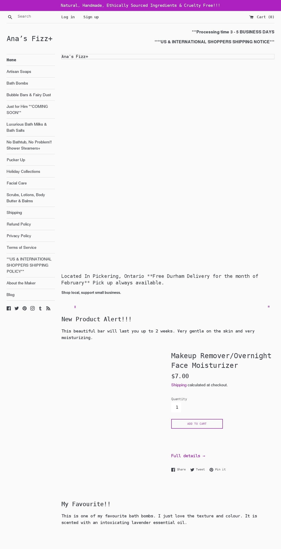 anasfizz.ca shopify website screenshot