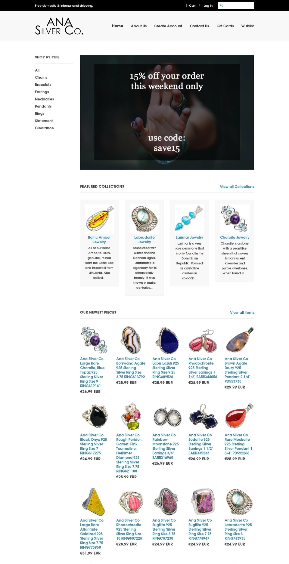 anasilverco.com shopify website screenshot