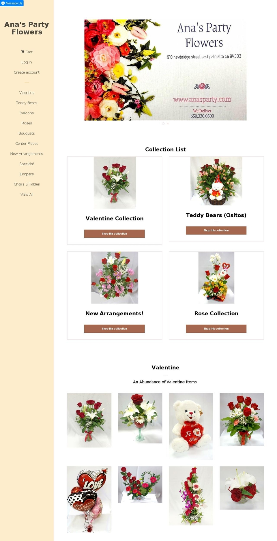 anasparty.com shopify website screenshot