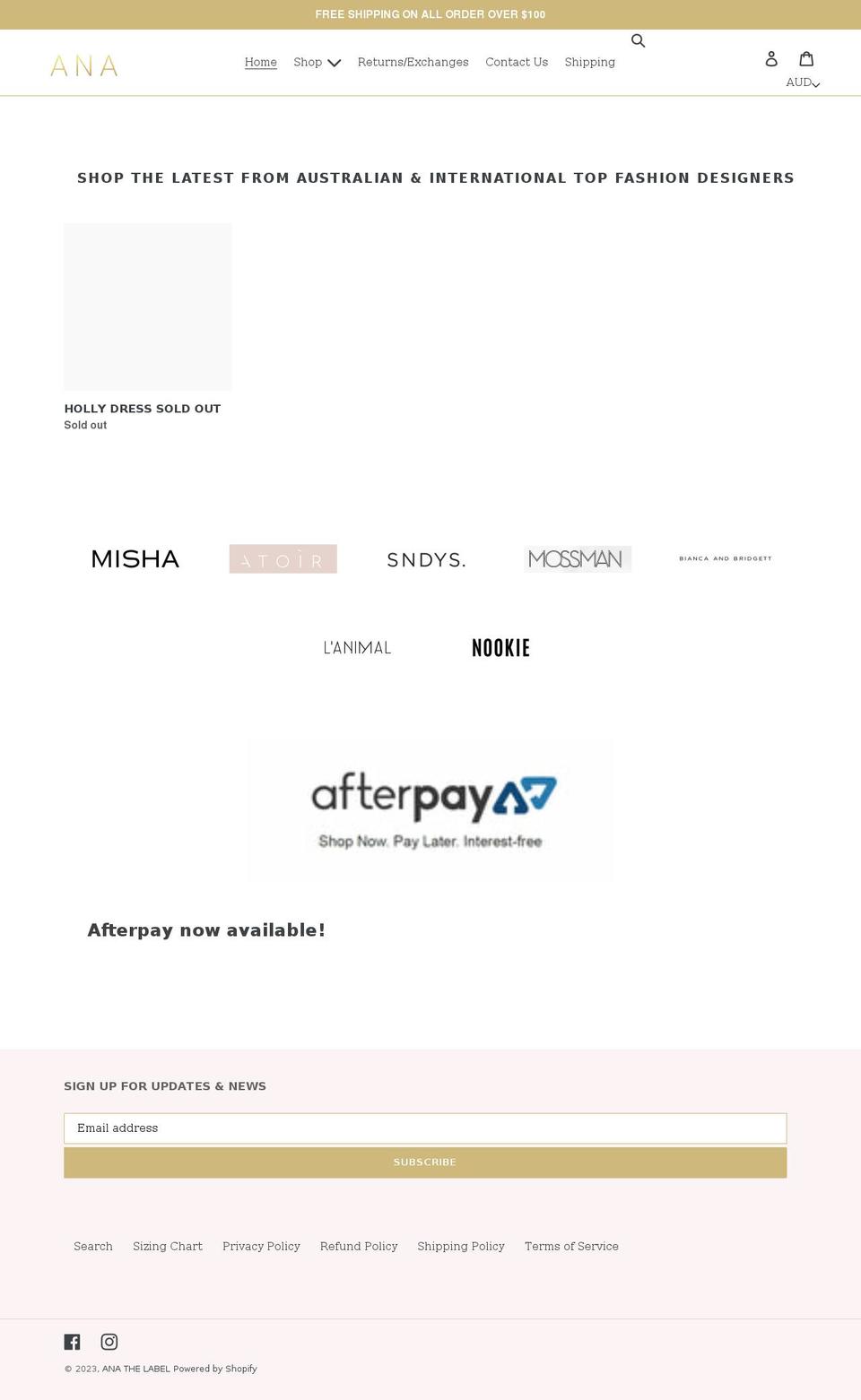 anathelabel.com shopify website screenshot