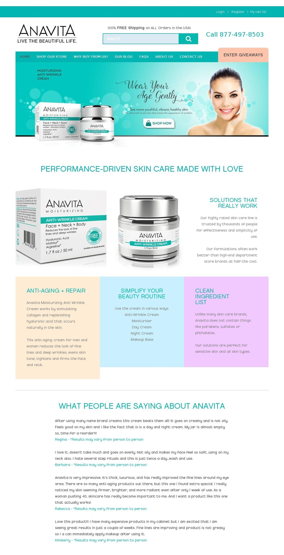 anavitaskincare.com shopify website screenshot