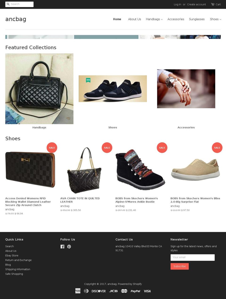 ancbag.com shopify website screenshot