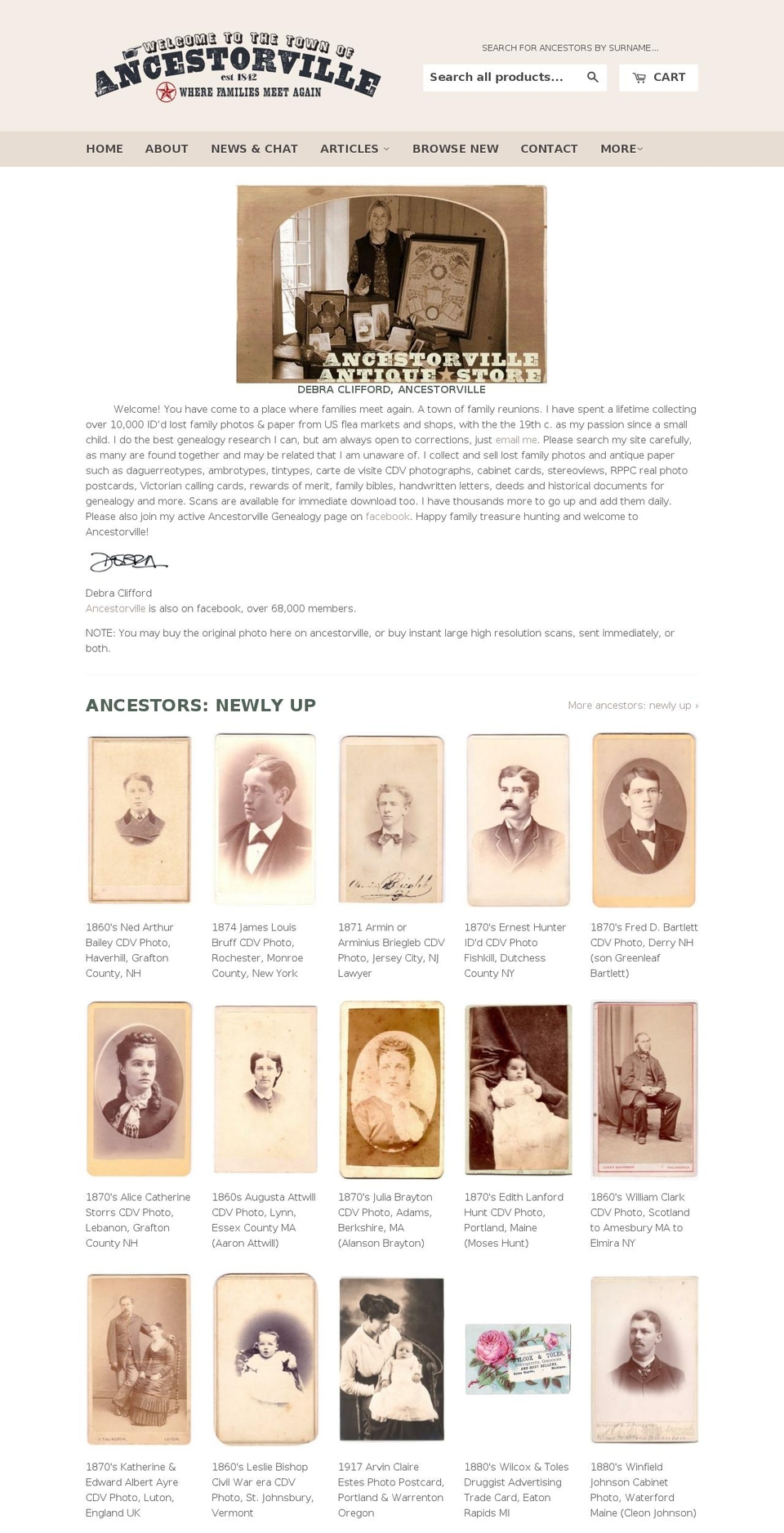 ancestorville.com shopify website screenshot