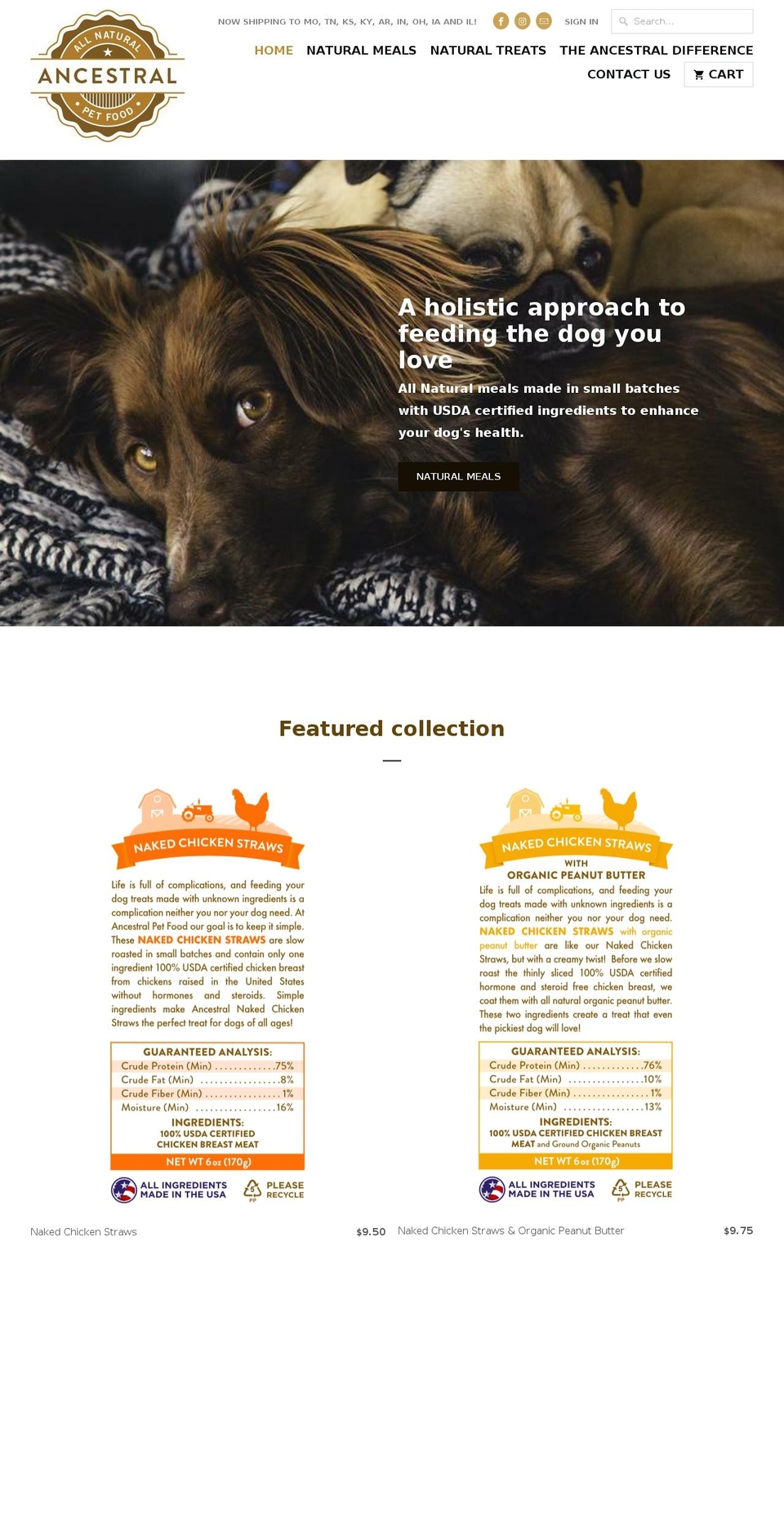 ancestralpetfood.net shopify website screenshot