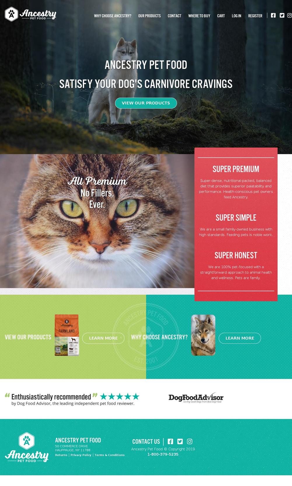 ancestrypetfood.com shopify website screenshot