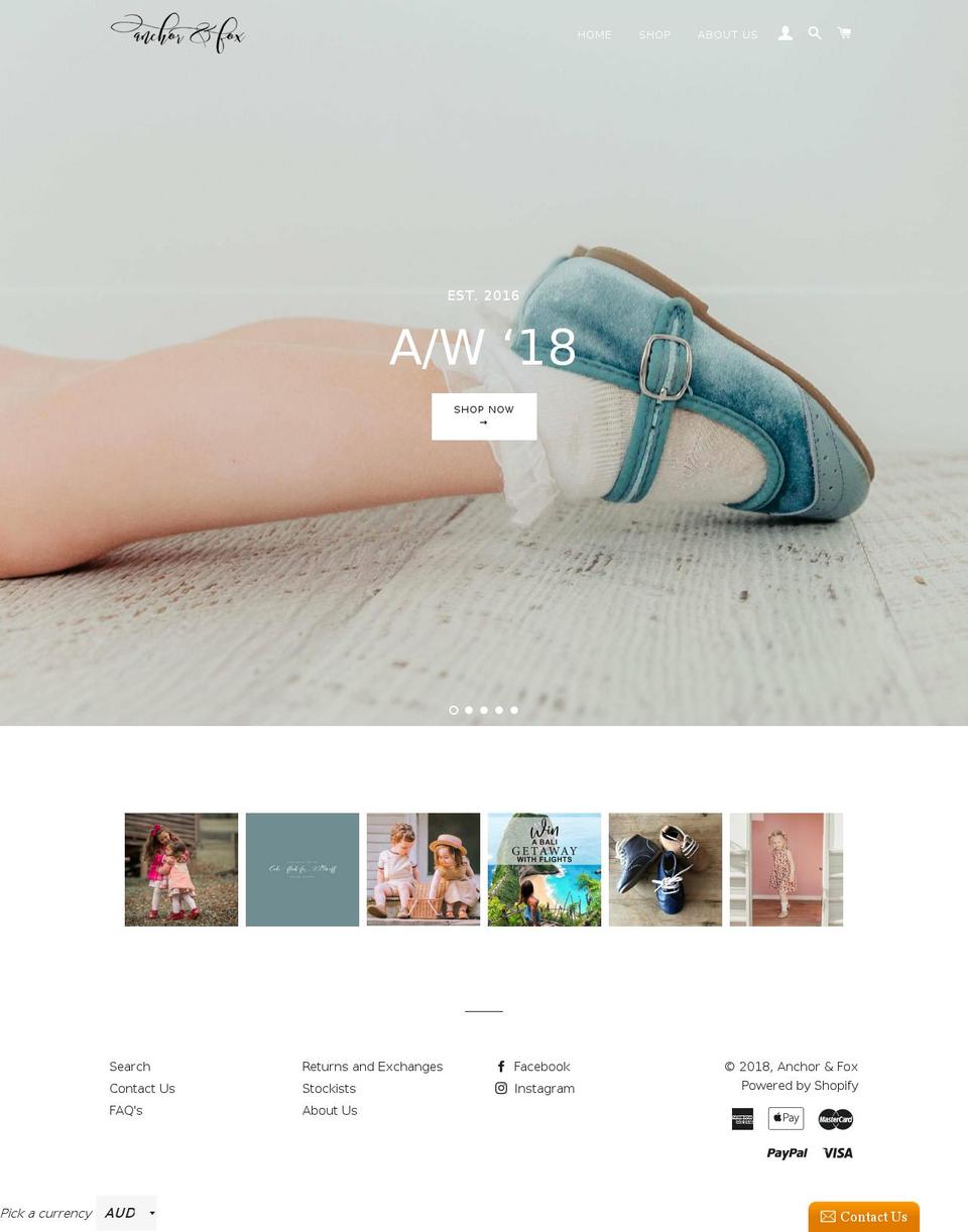 anchorandfox.com.au shopify website screenshot