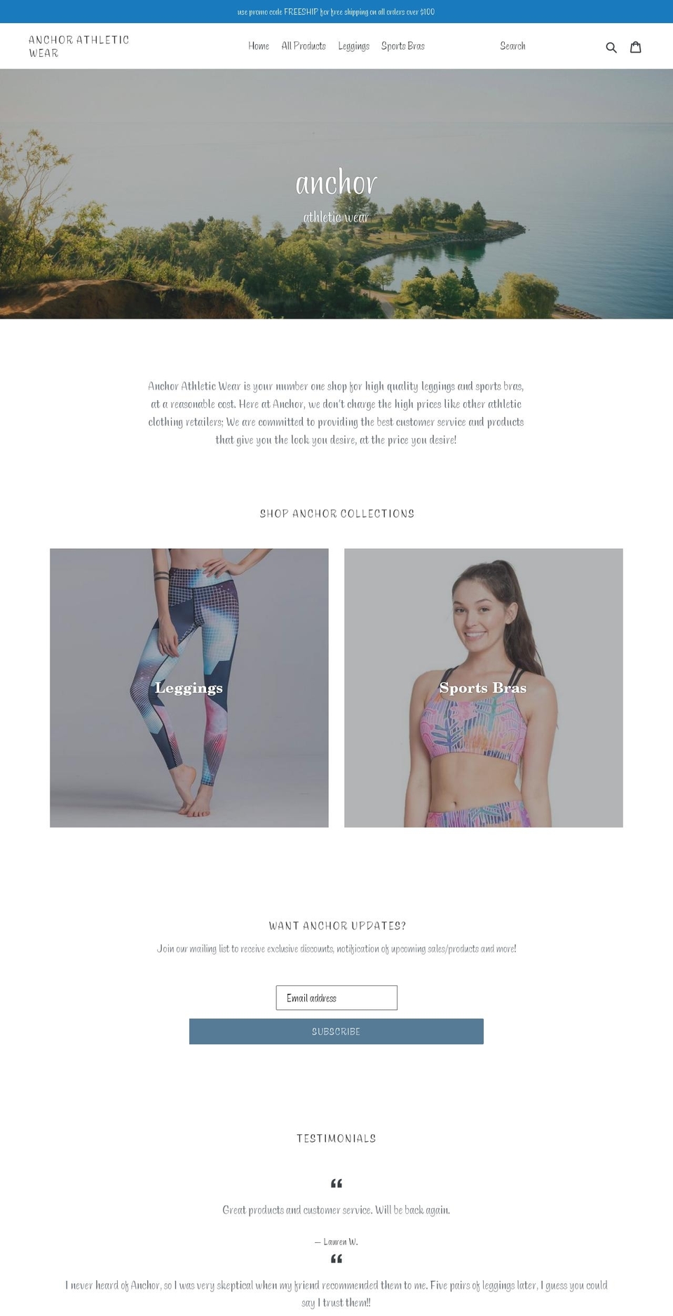 anchorathleticwear.com — Shopify storefront screenshot