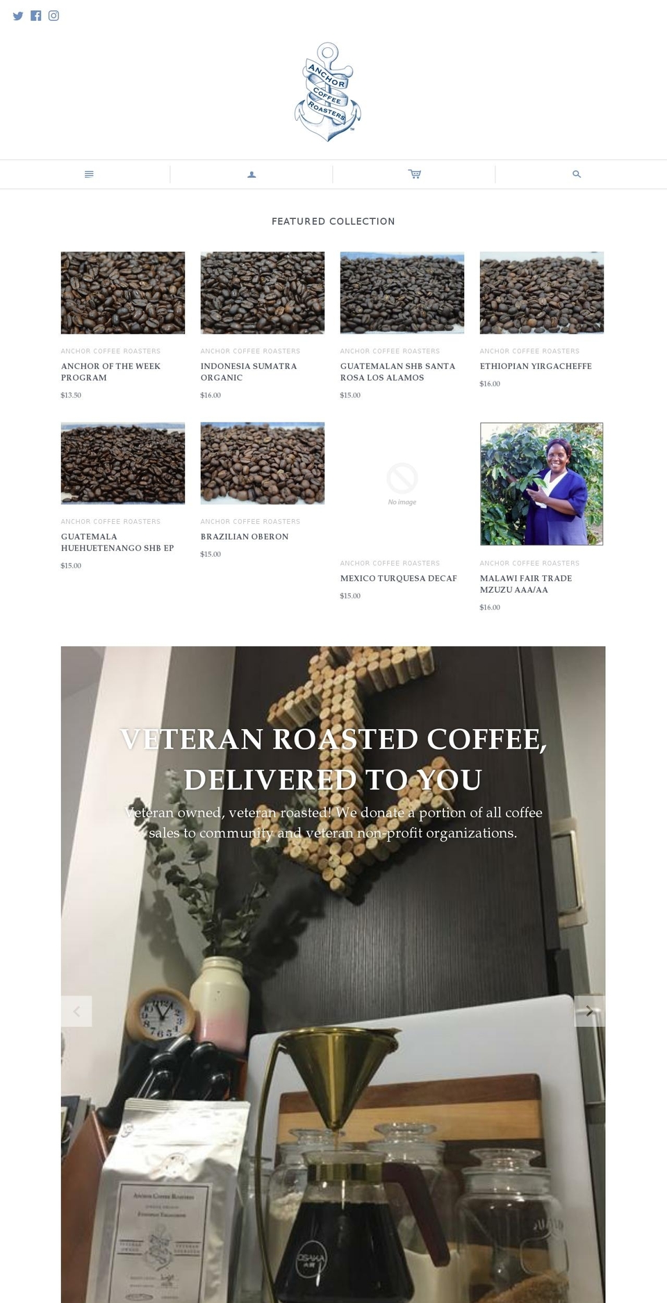 anchorcoffeeroasters.com shopify website screenshot