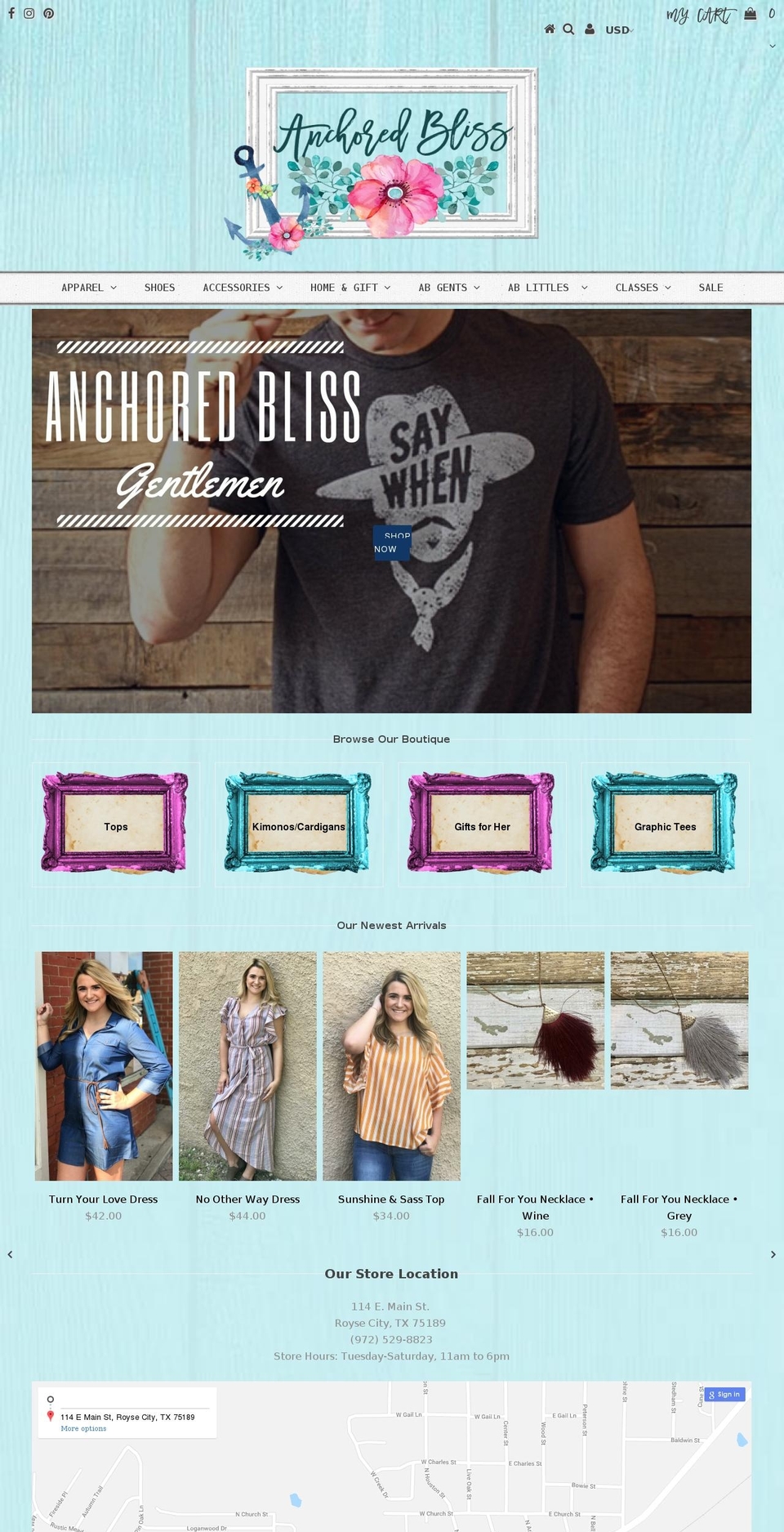 anchoredblissboutique.com shopify website screenshot