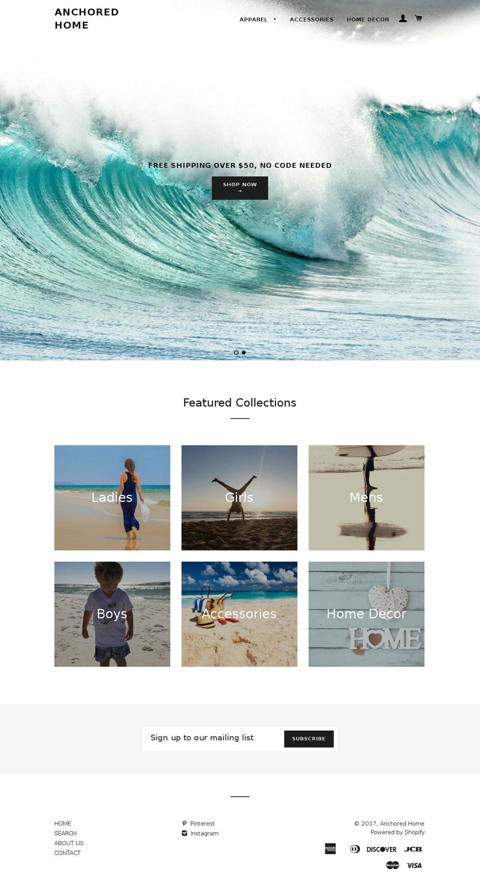 anchoredhome.com shopify website screenshot