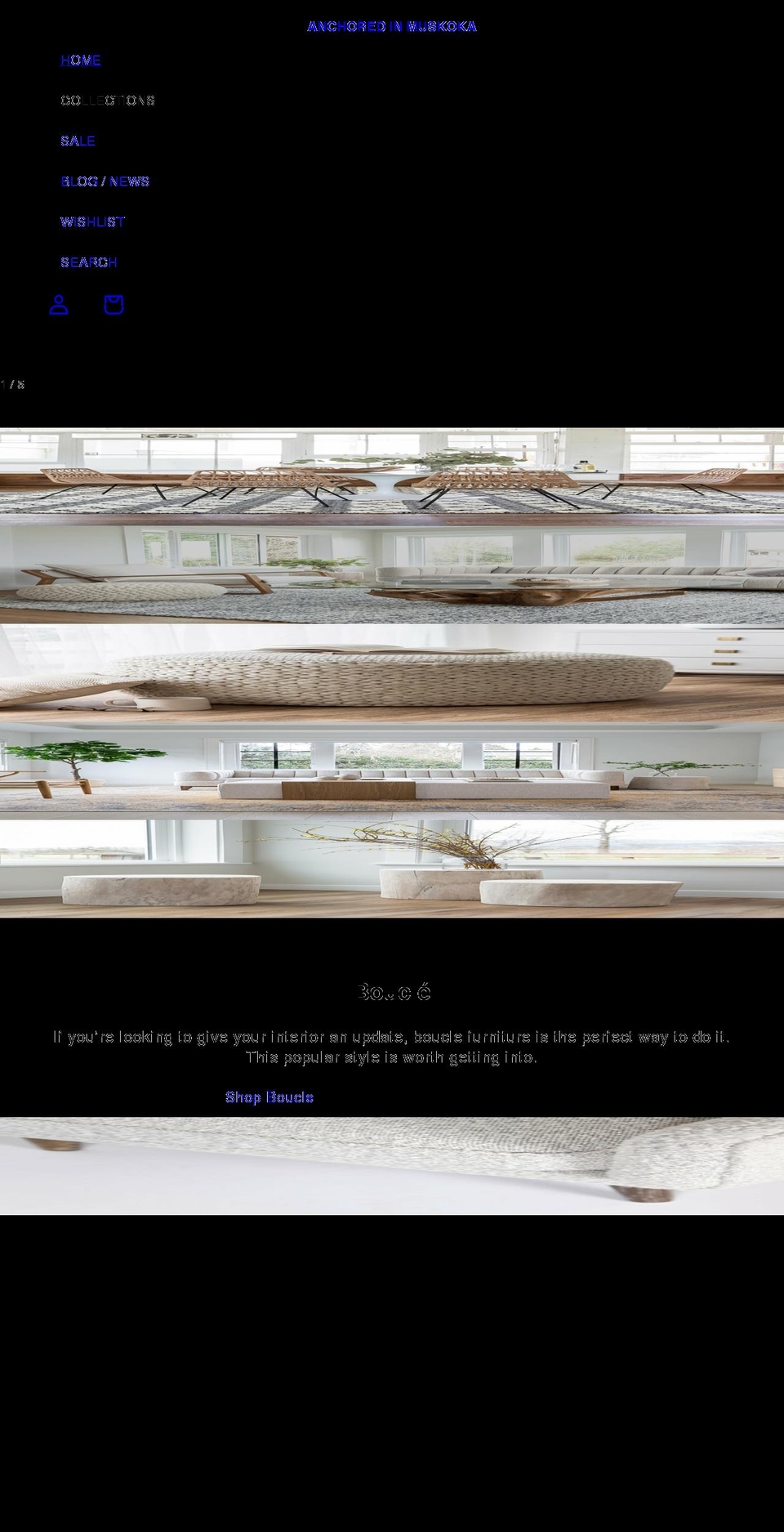 anchoredinmuskoka.com shopify website screenshot