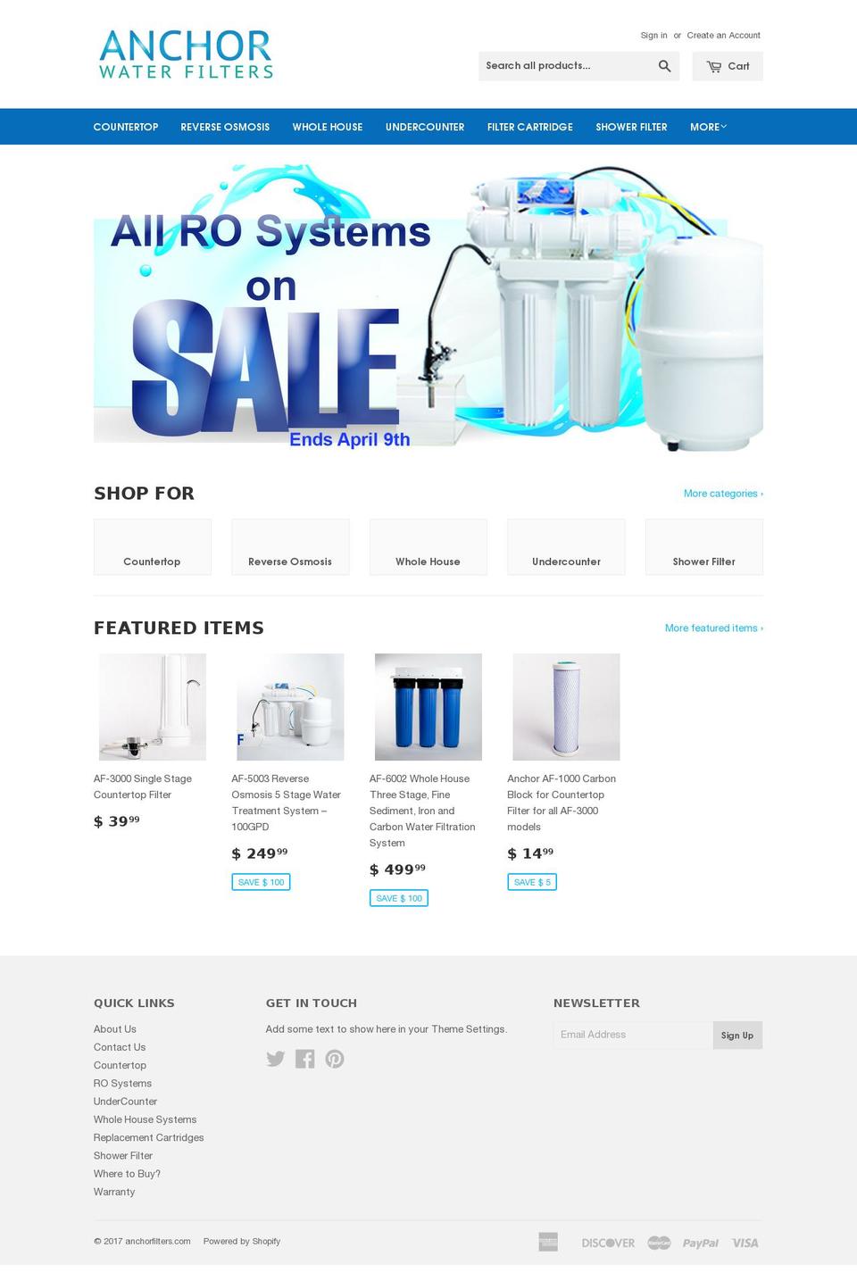 anchorfilters.com shopify website screenshot