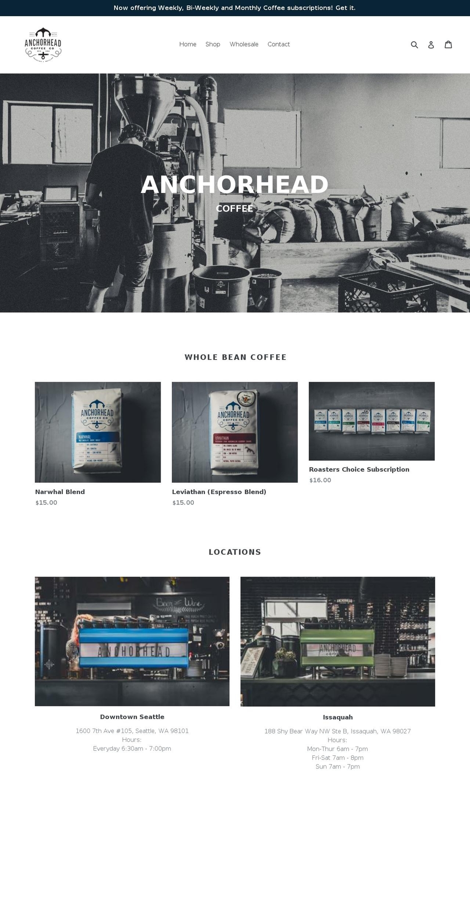 anchorheadcoffee.com shopify website screenshot