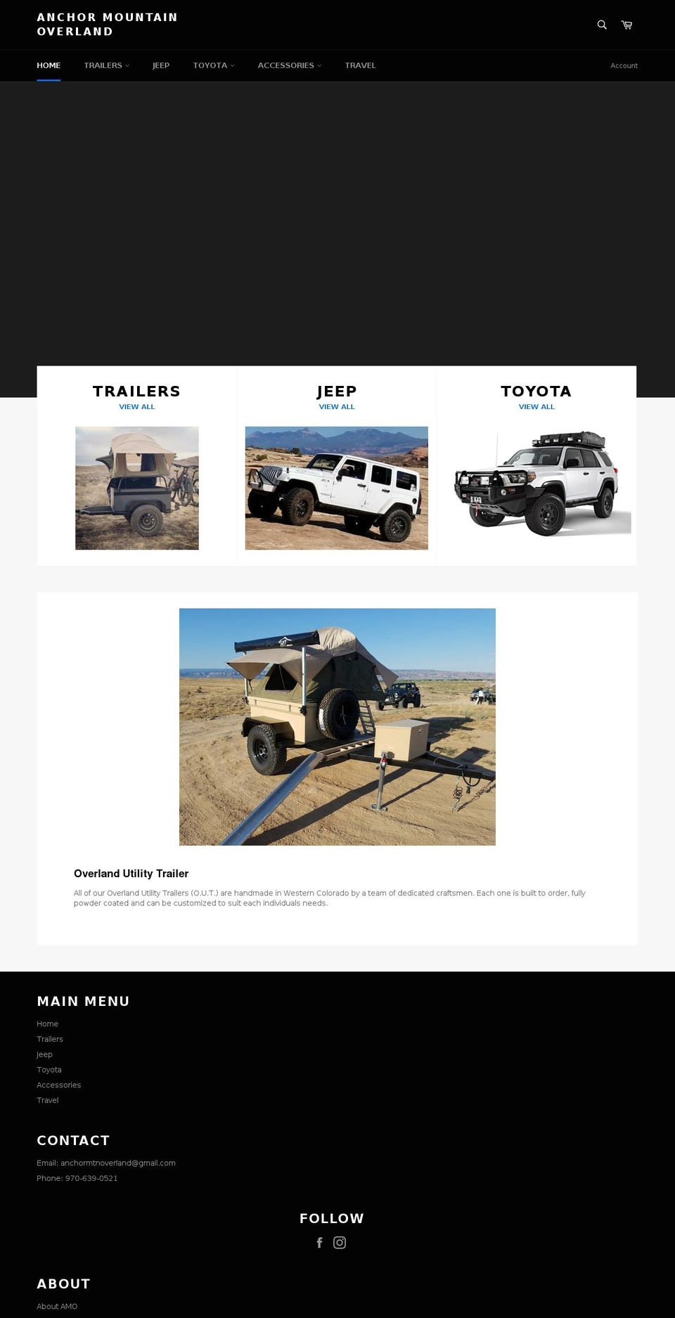anchormtnoverland.com shopify website screenshot