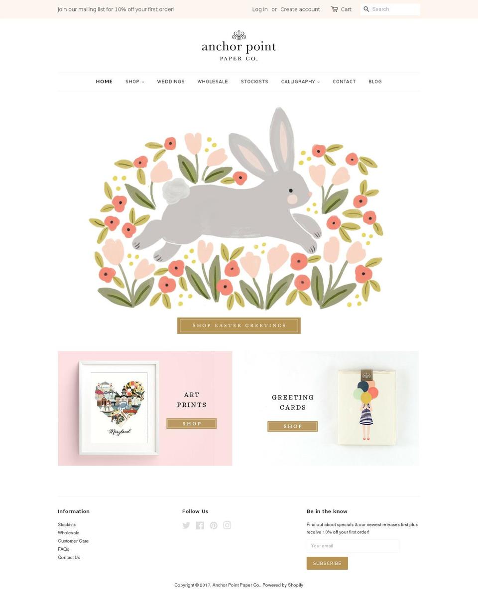 anchorpointpaper.com shopify website screenshot