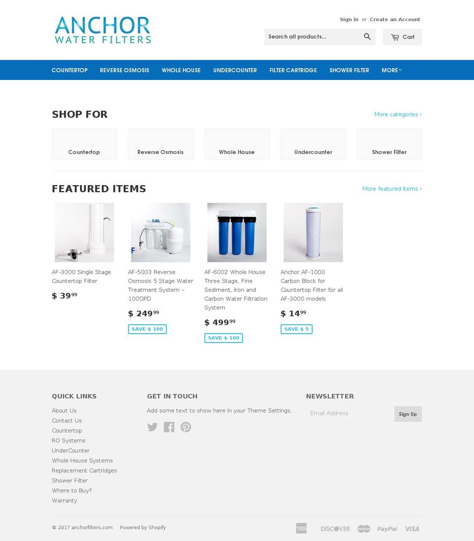 anchorwaterfilters.com shopify website screenshot