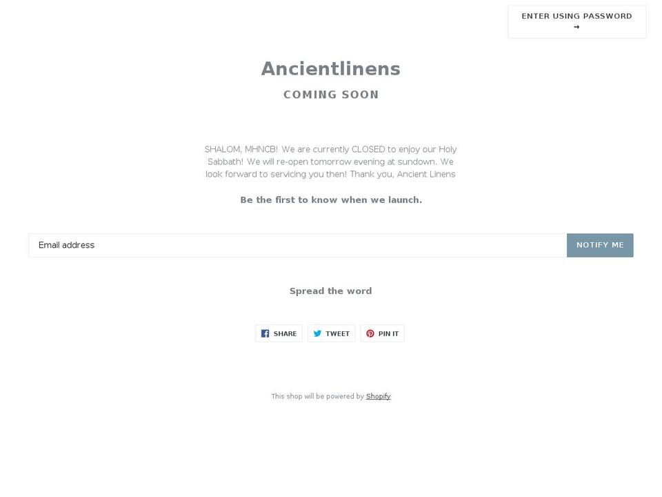 ancientlinens.com — Shopify storefront screenshot