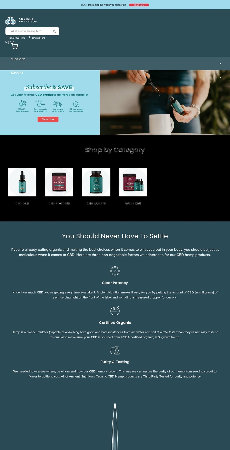ancientnutritioncbd.com shopify website screenshot