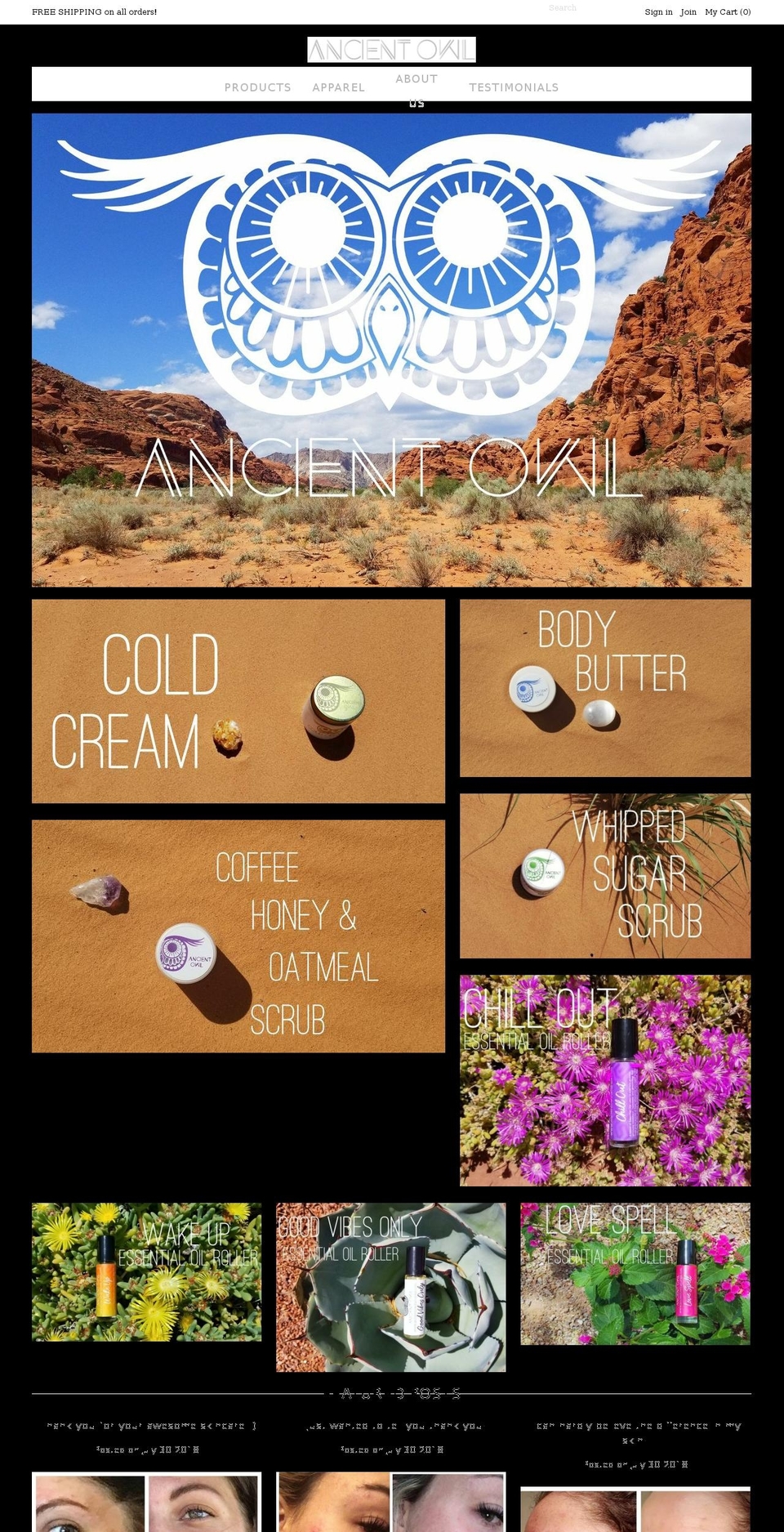 ancientowlnaturals.com shopify website screenshot