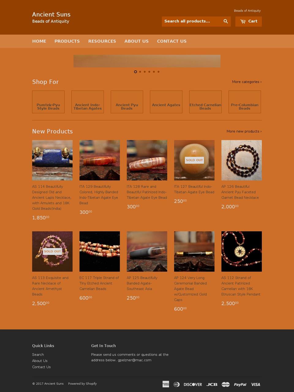 ancientsuns.biz shopify website screenshot