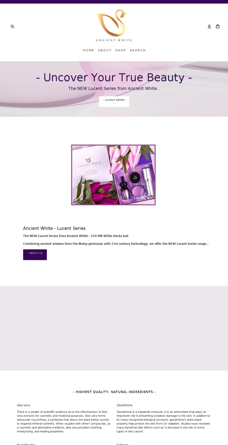 ancientwhite.com — Shopify storefront screenshot