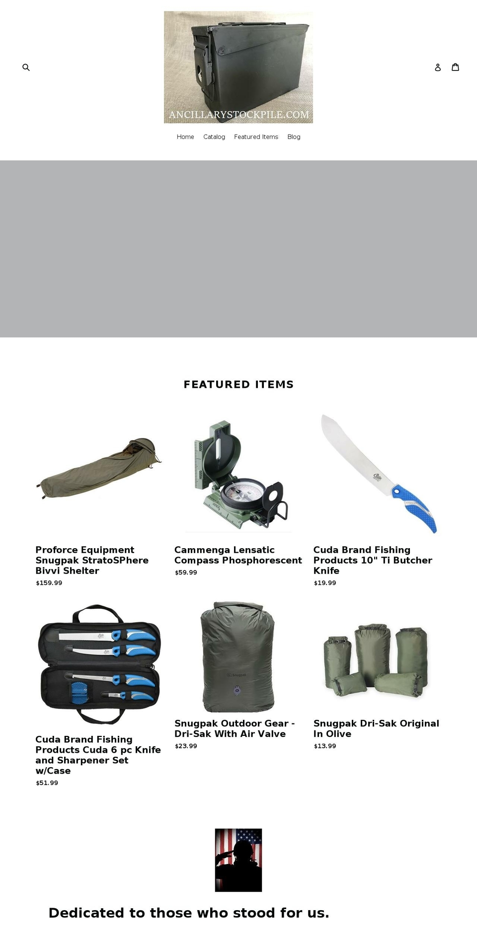 ancillarystockpile.com — Shopify storefront screenshot