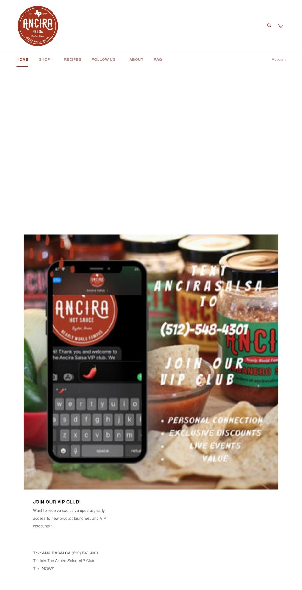 ancirasalsa.com shopify website screenshot