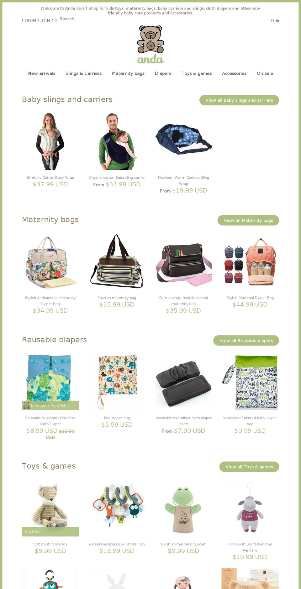 andakids.com — Shopify storefront screenshot