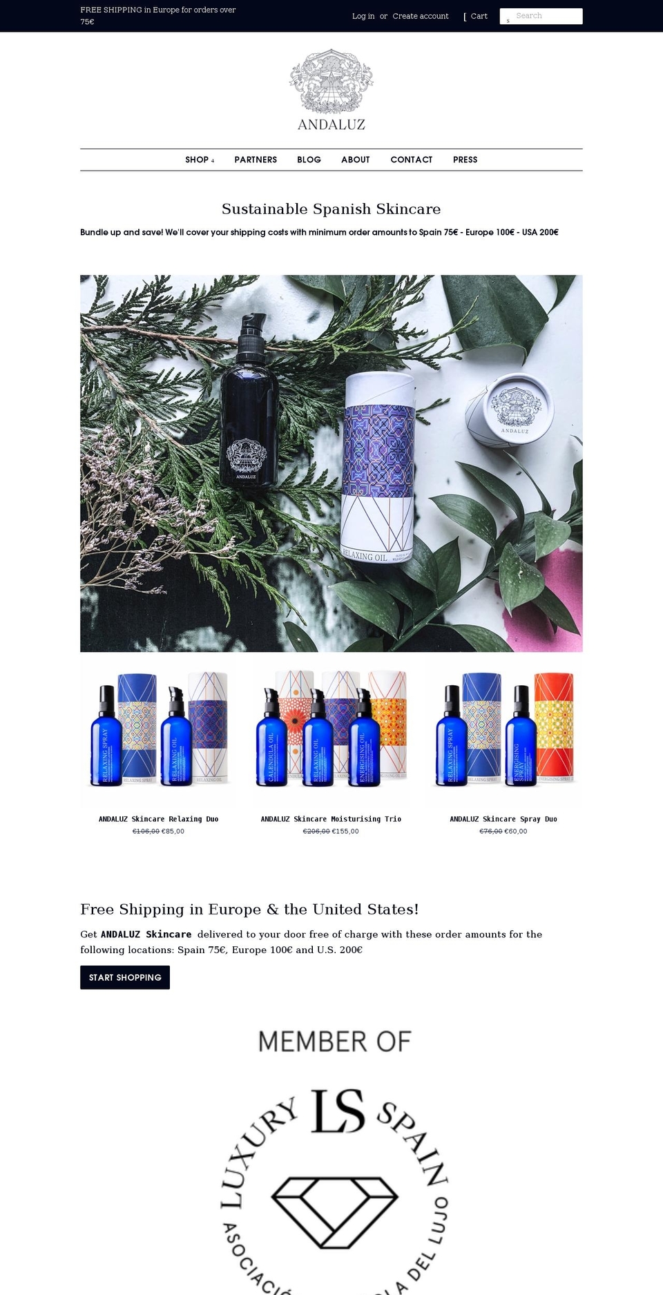 andaluzskincare.com shopify website screenshot