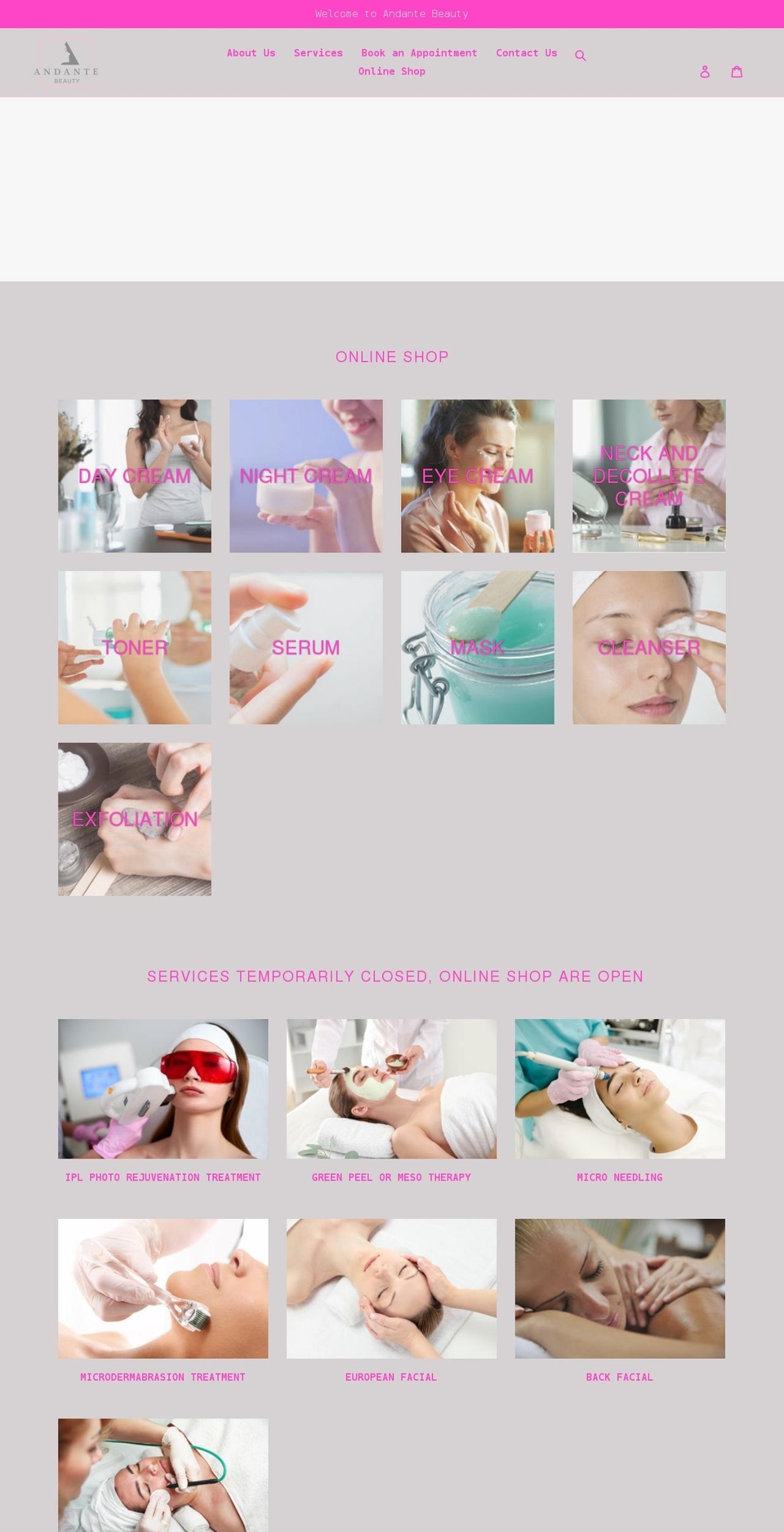 andantebeauty.com shopify website screenshot