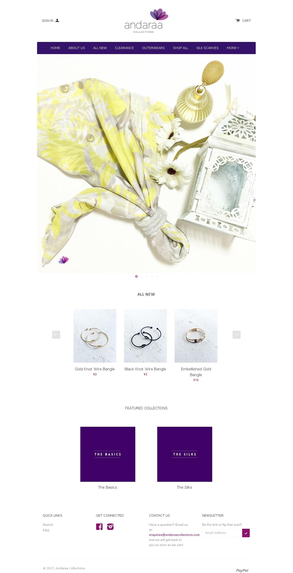 andaraacollections.com shopify website screenshot