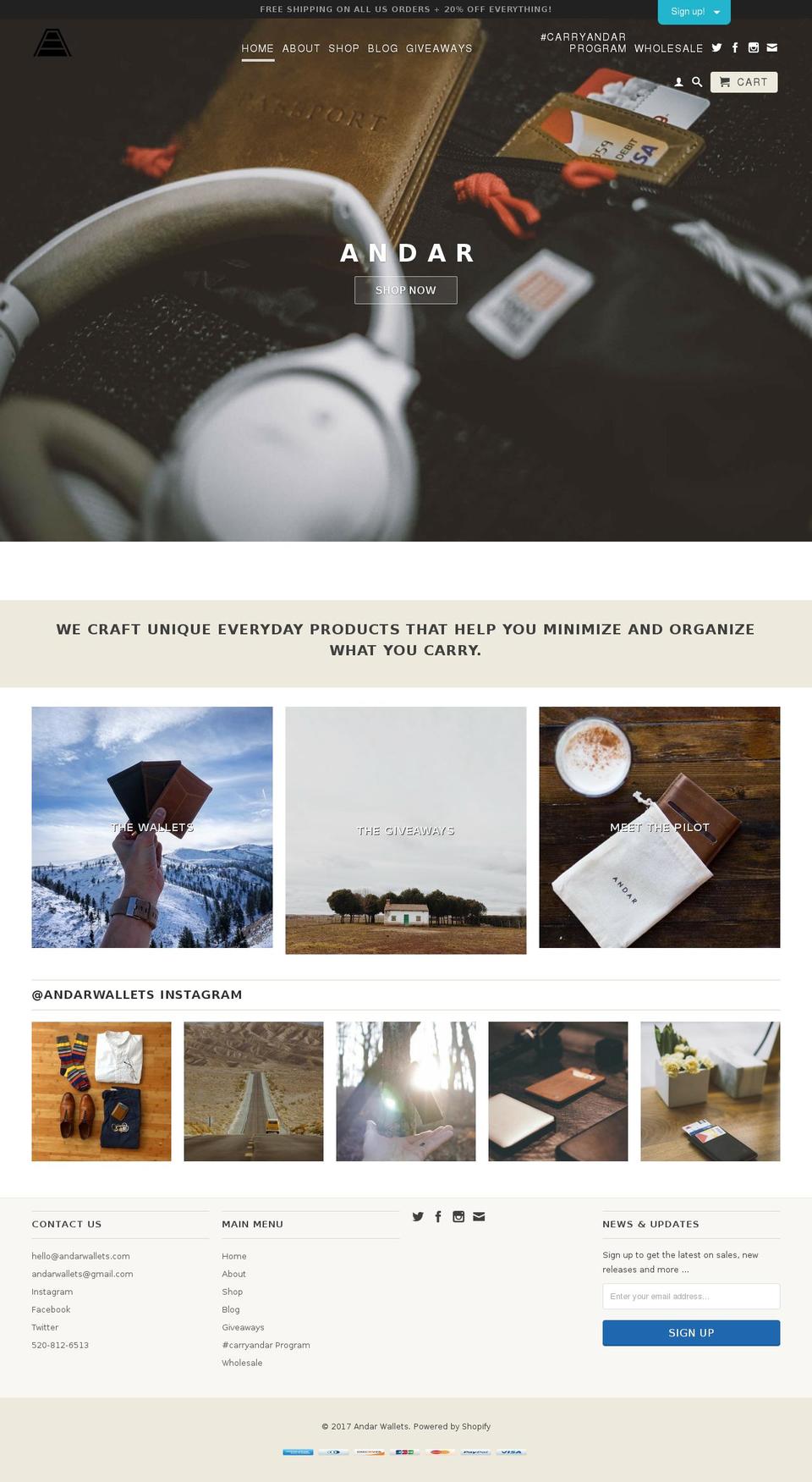 andarwallets.com shopify website screenshot