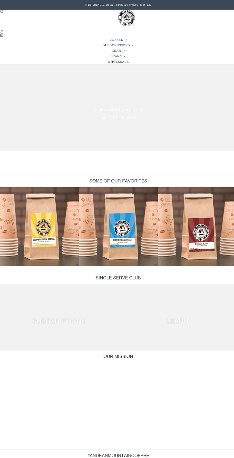 andeanmountain.com shopify website screenshot