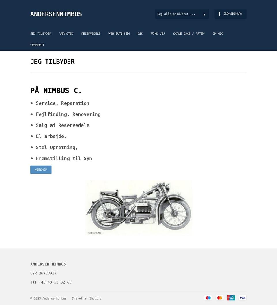 andersennimbus.dk shopify website screenshot