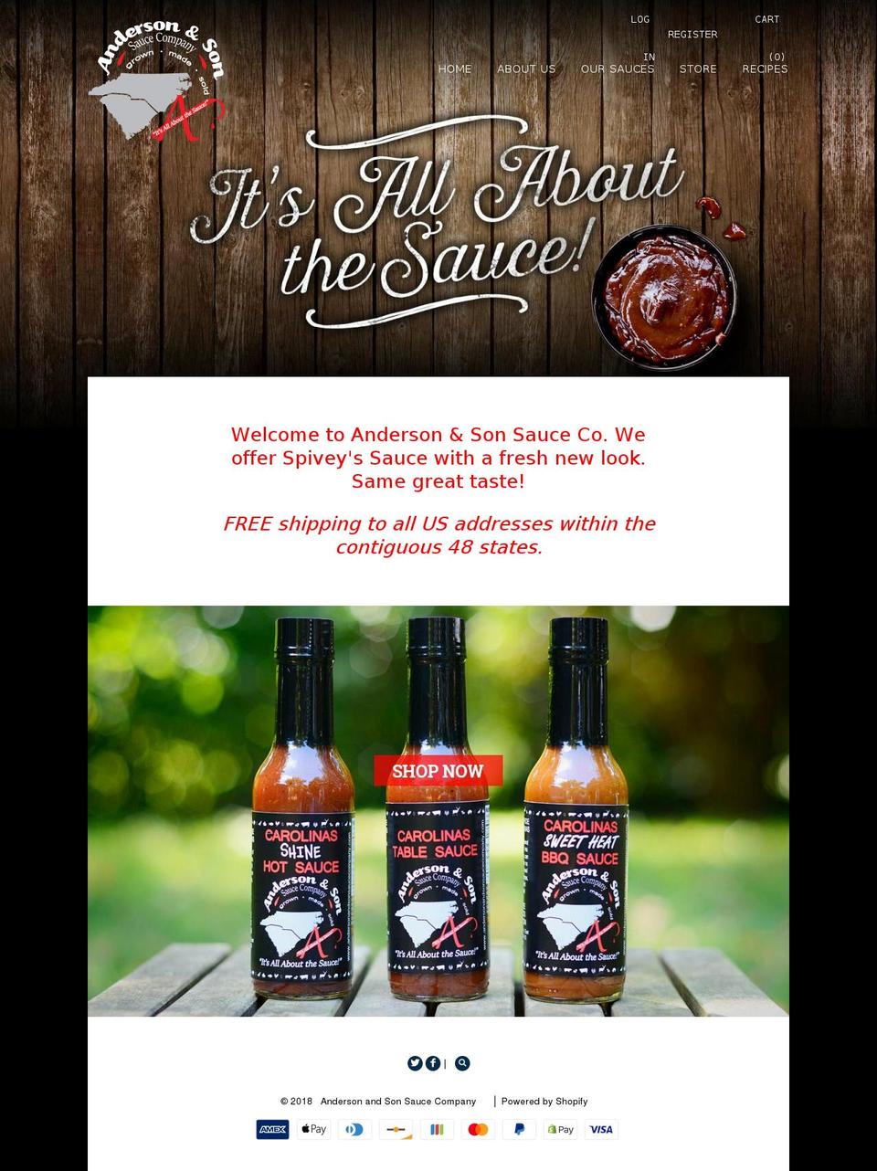andersonandsonsauce.com shopify website screenshot