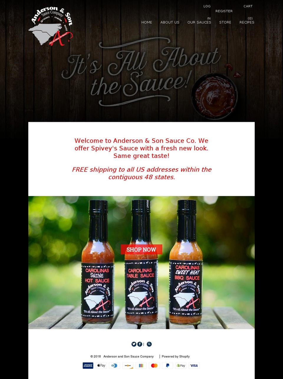 andersonandsonsaucecompany.com — Shopify storefront screenshot