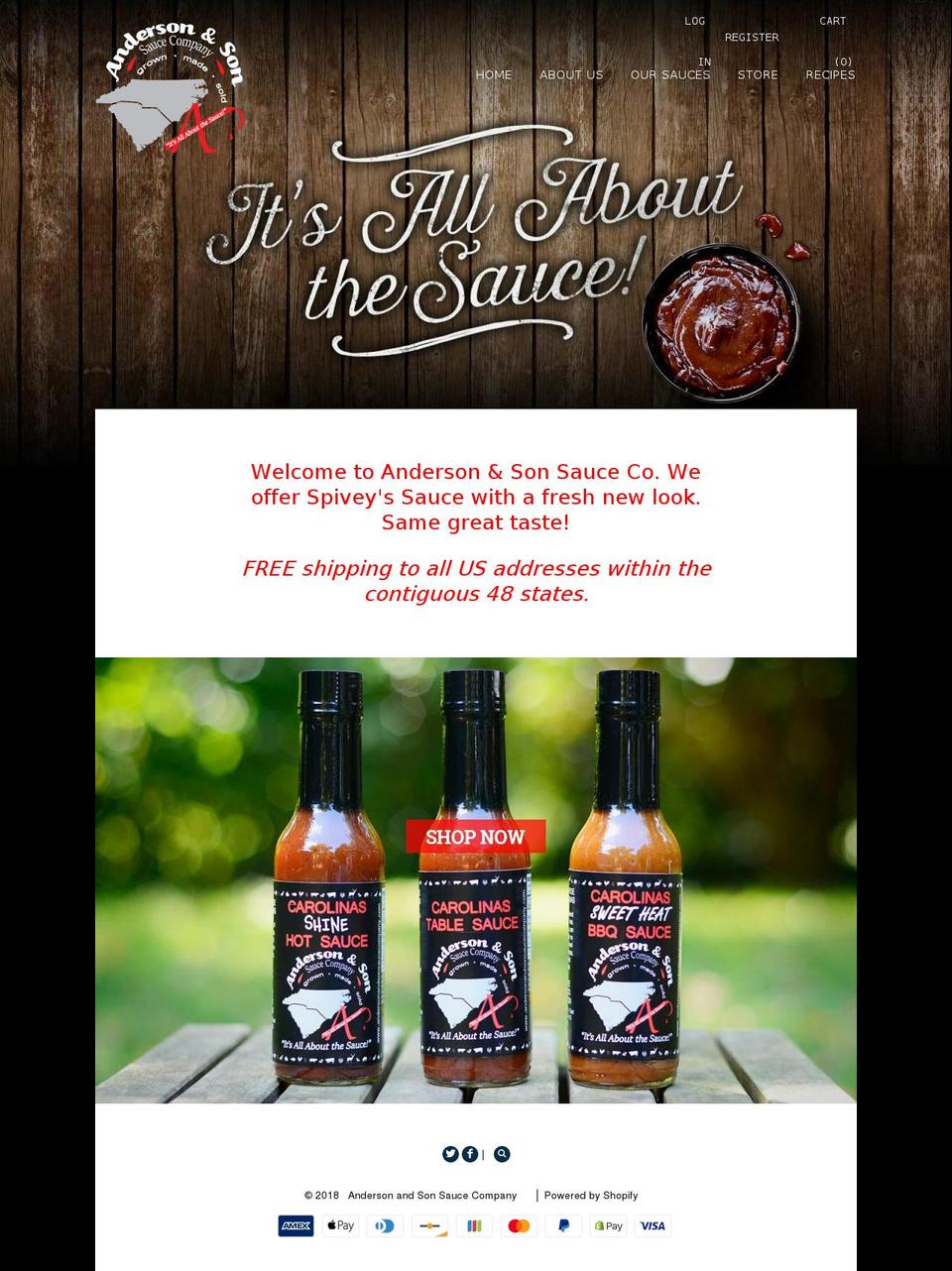 andersonsauce.com shopify website screenshot