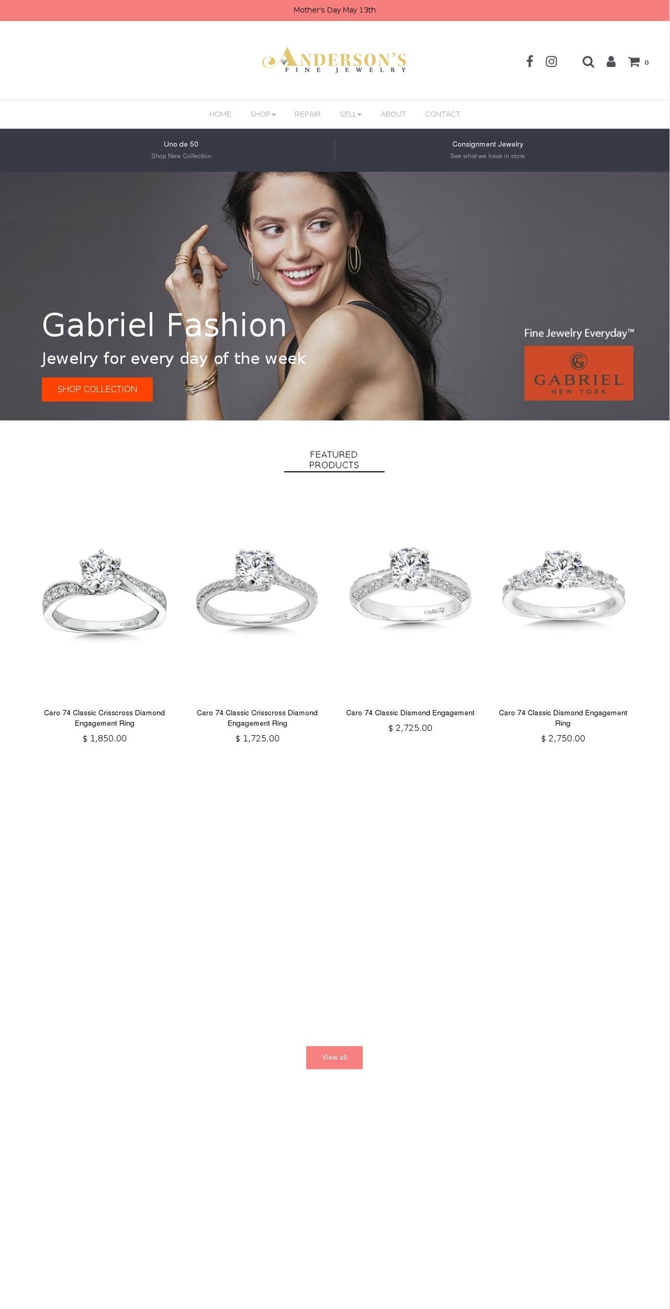 andersonsjewelry.net shopify website screenshot