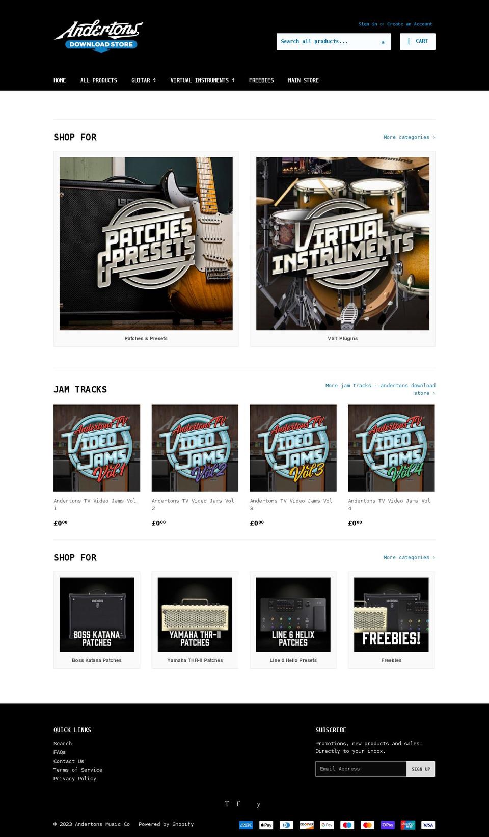 andertonsdownloads.com shopify website screenshot