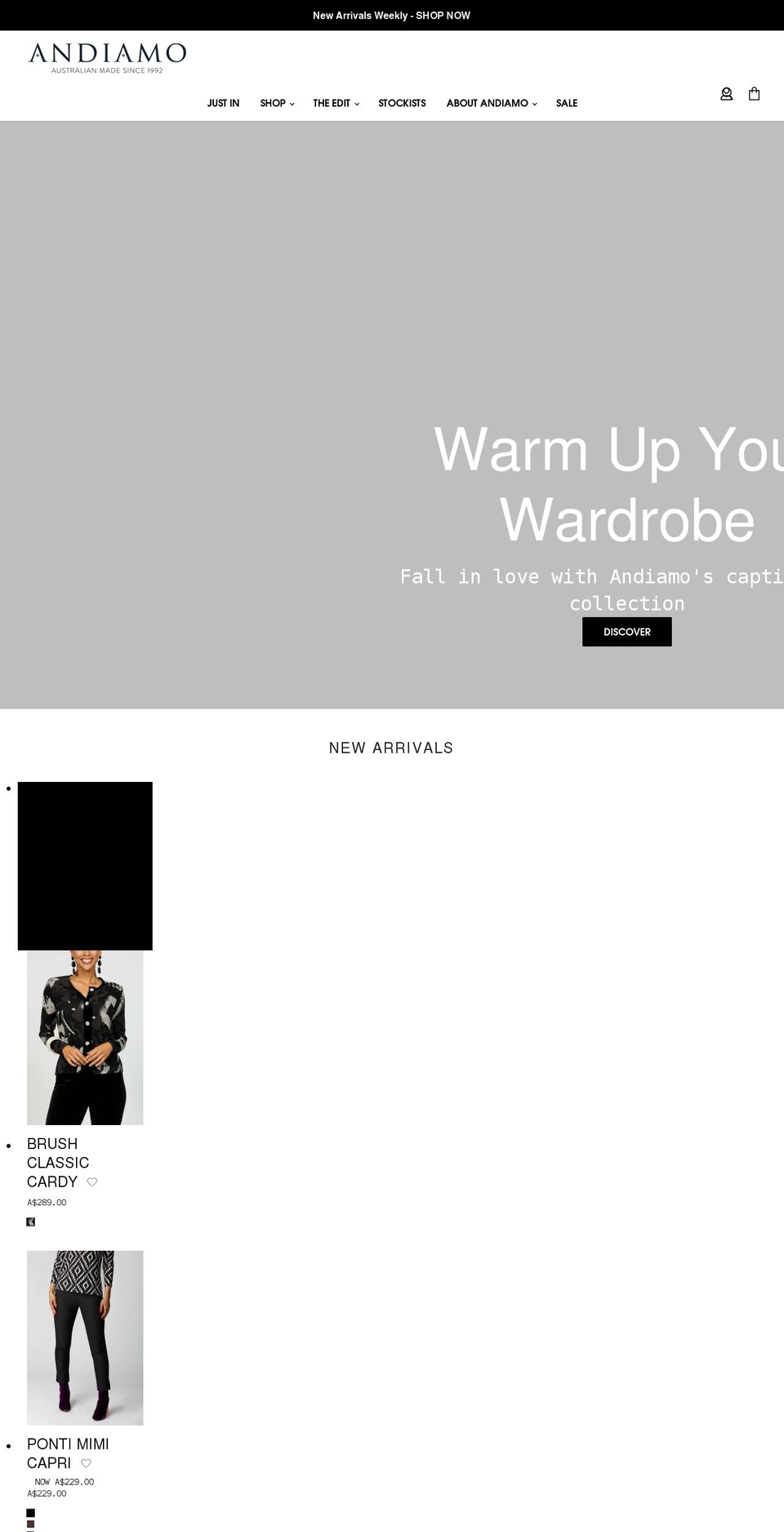 andiamo.com.au shopify website screenshot