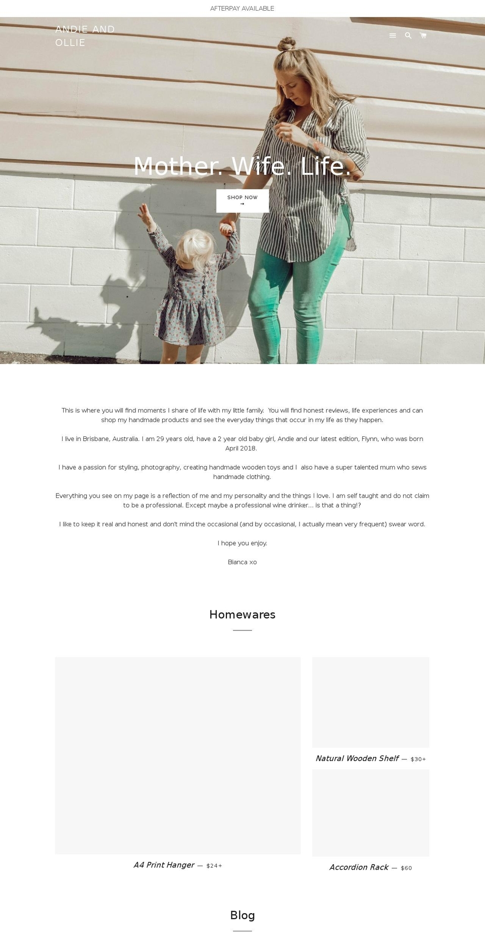 andieandollie.com.au shopify website screenshot
