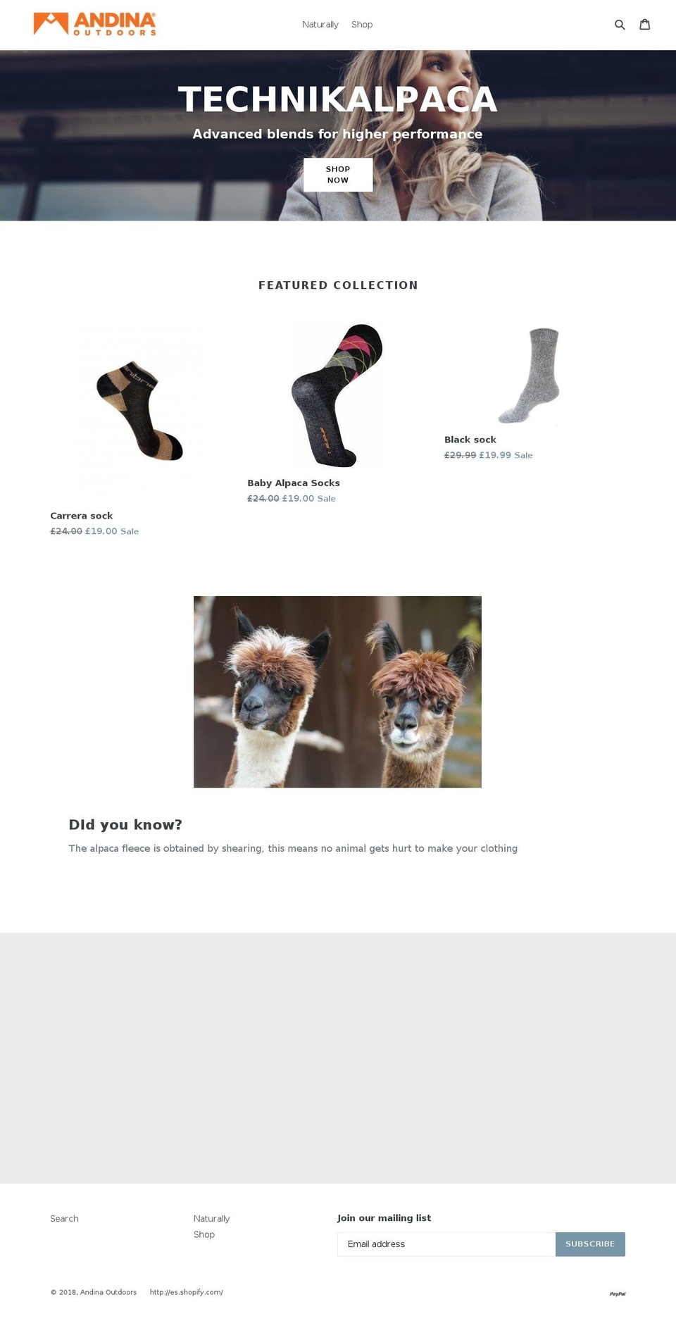 Fall 2018 Shopify theme site example andinaoutdoors.com