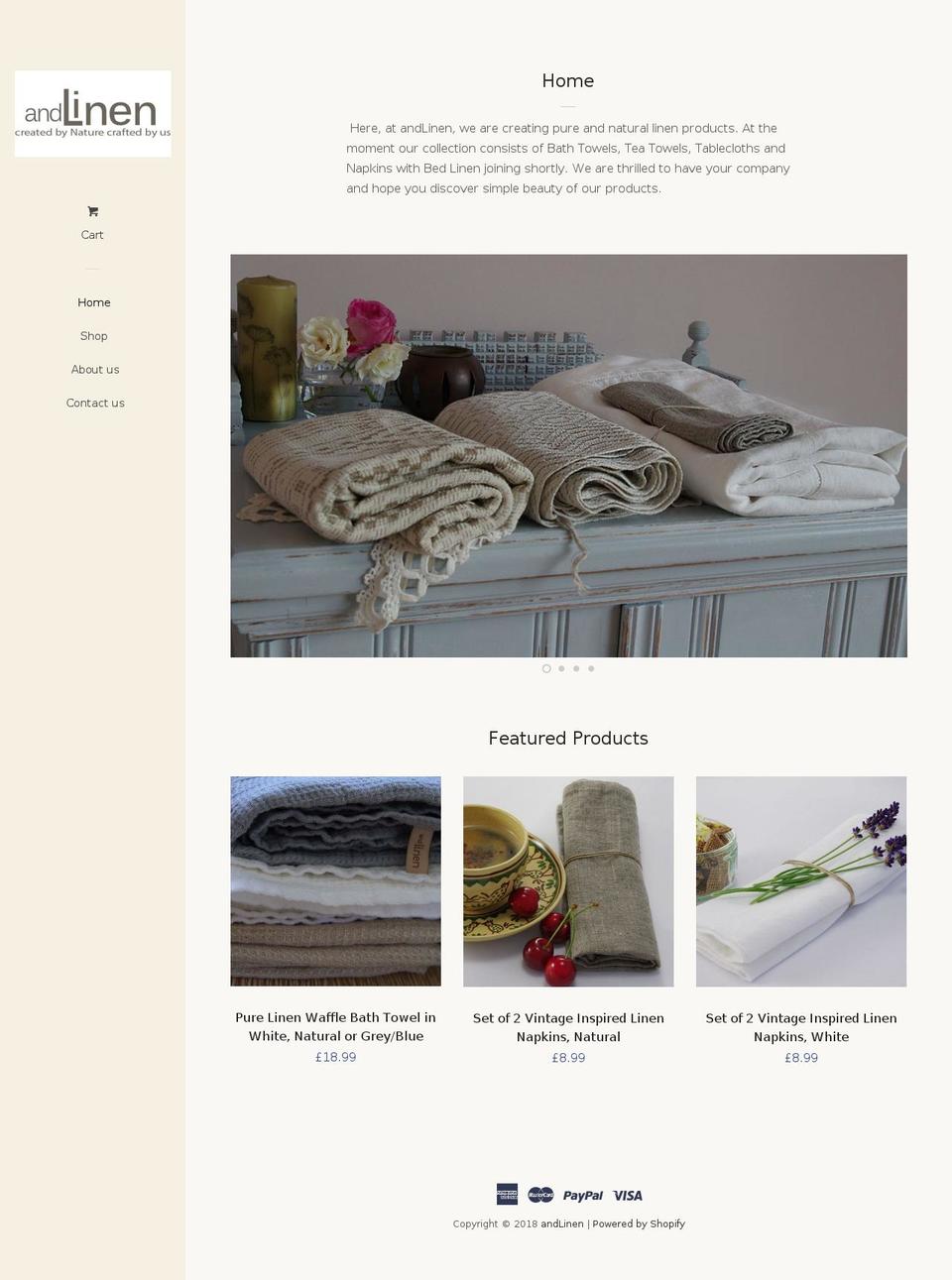 andlinen.com shopify website screenshot