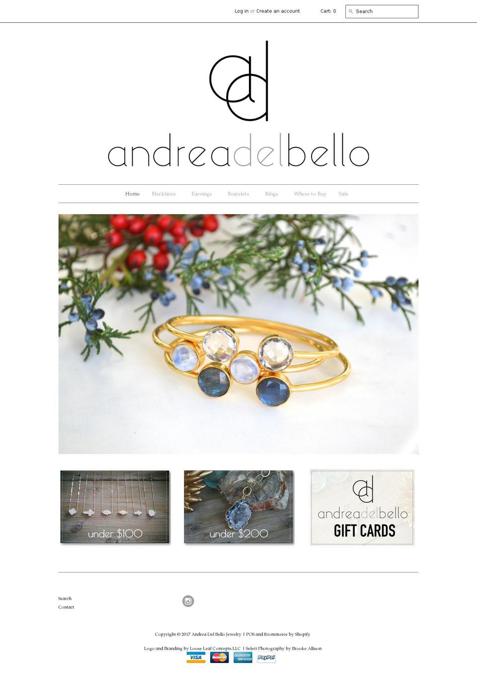 andreadelbellojewelry.com shopify website screenshot