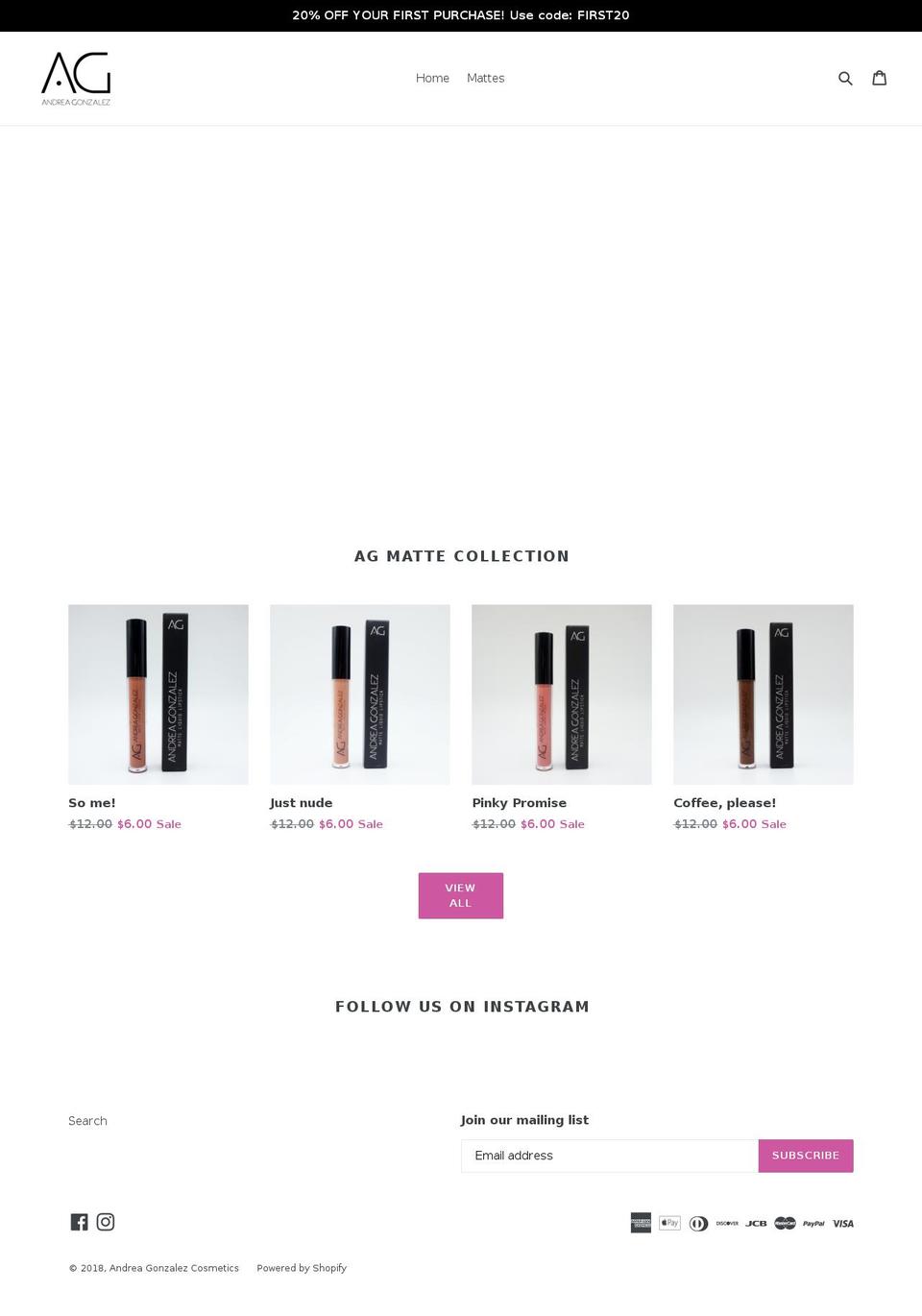 andreagonzalezcosmetics.com — Shopify storefront screenshot