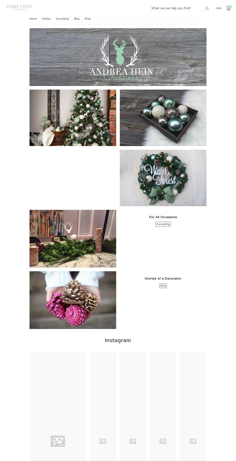 andreaheinoccasions.com shopify website screenshot