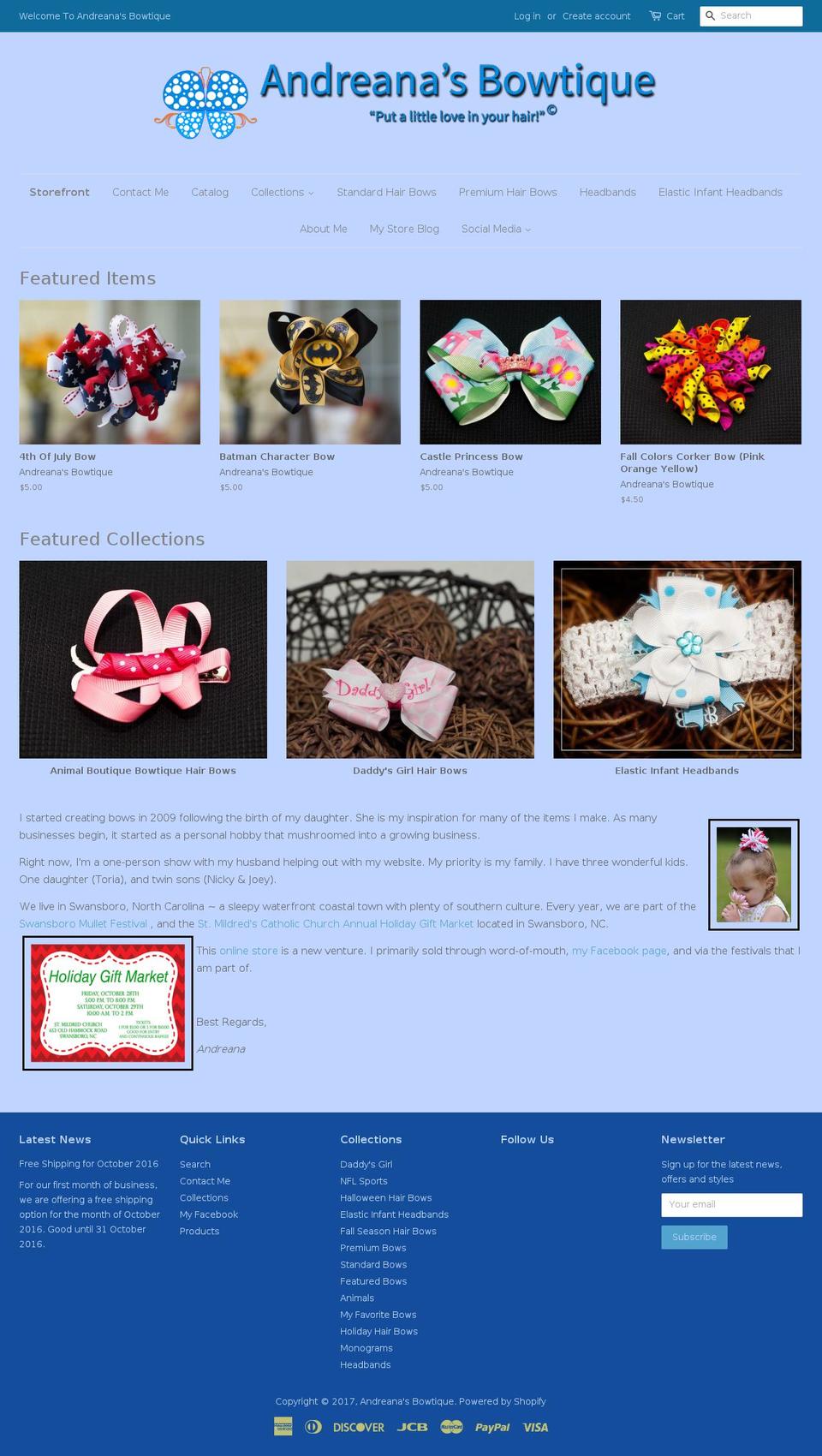 andreanasbowtique.com shopify website screenshot