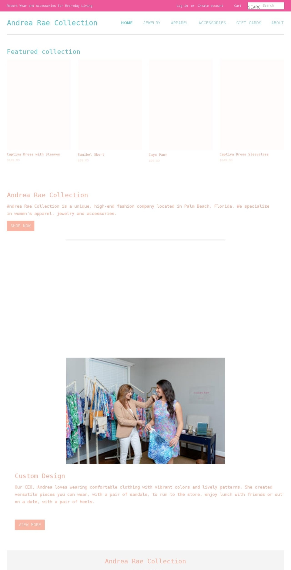 andrearaecollection.com shopify website screenshot