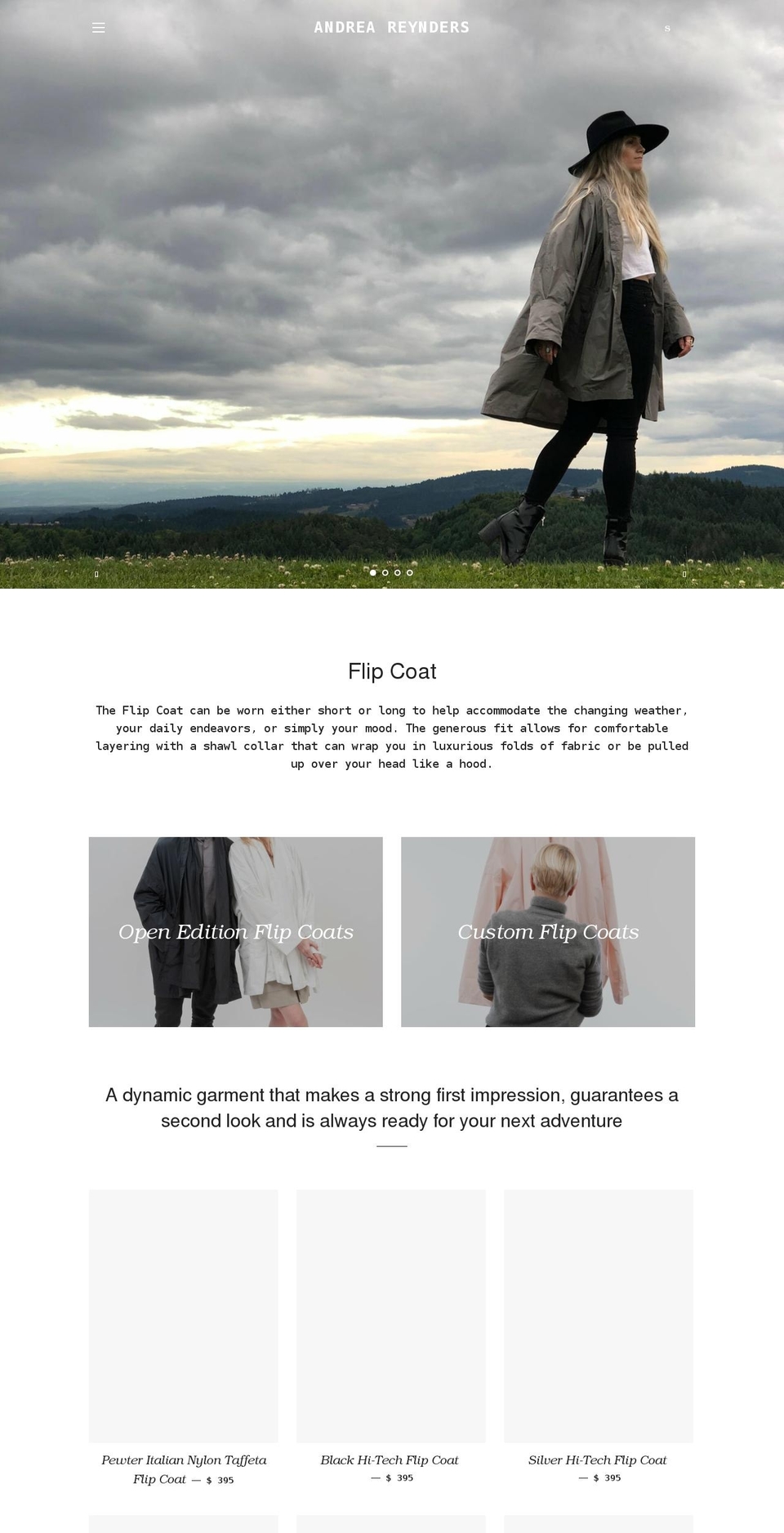 andreareynders.com shopify website screenshot