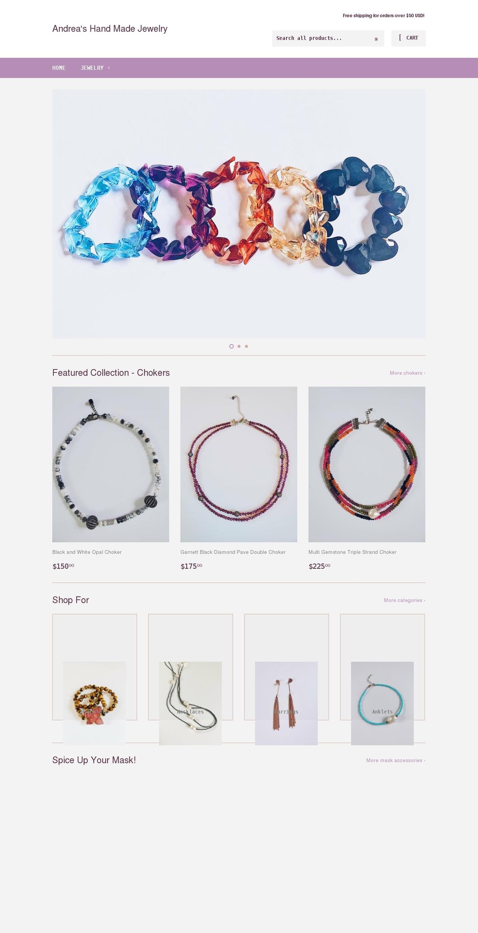 andreashandmadejewelry.com shopify website screenshot